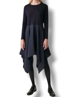 COS Asymmetric Hem Dress Wool Knit Top Lyocell Navy Blue Medium